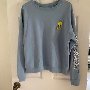 Vintage Looney Tunes Large Tweety Bird Long Sleeve Blue Crewneck Size L